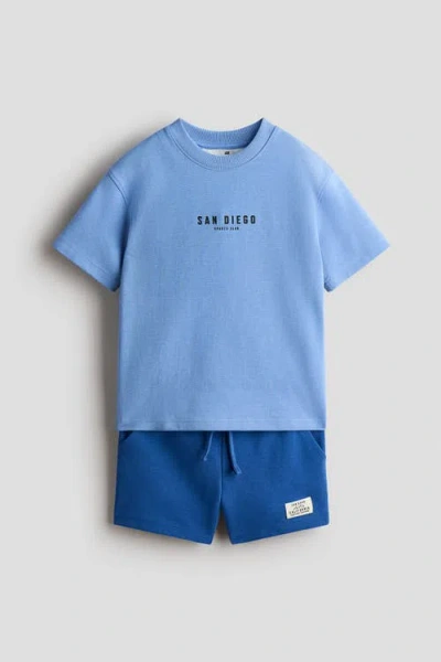 H&m Kids'  2-piece T-shirt And Sweatshorts Set In Blue