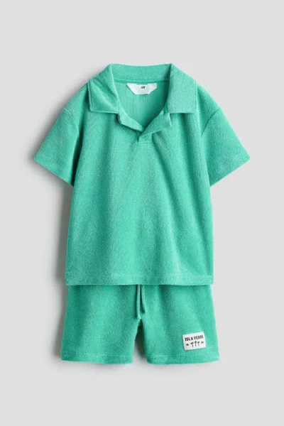 H&m Kids'  2-piece Velour Set In Green
