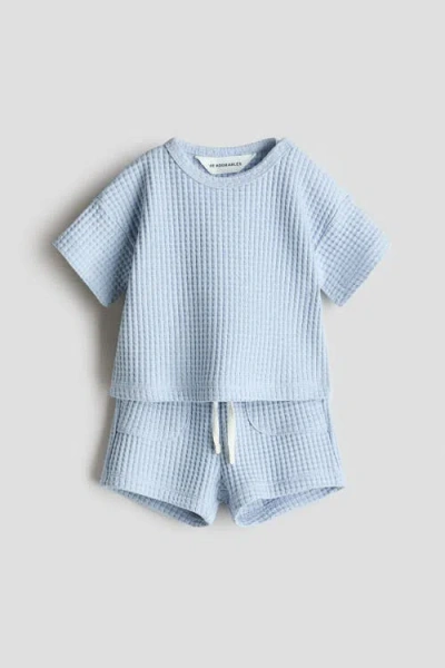 H&m Babies'  2-piece Waffled Cotton Set In Blue
