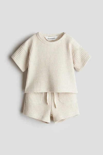H&m Babies'  2-piece Waffled Cotton Set In Brown