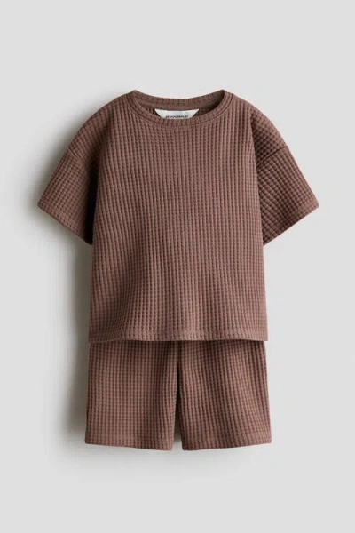 H&m Kids'  2-piece Waffled Jersey Set In Brown