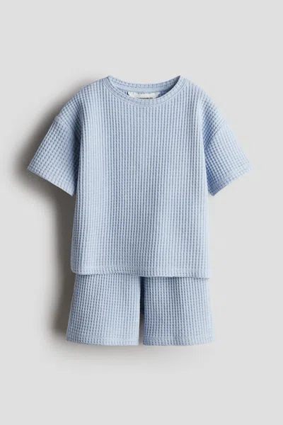 H&m Kids' 2-piece Waffled Jersey Set In Light Blue