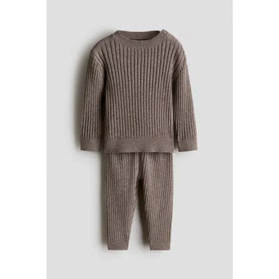 H&m Babies'  2-piece Wide-rib Cotton Set In Brown