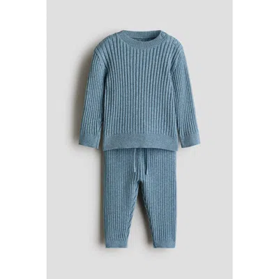 H&m Babies'  2-piece Wide-rib Cotton Set In Blue