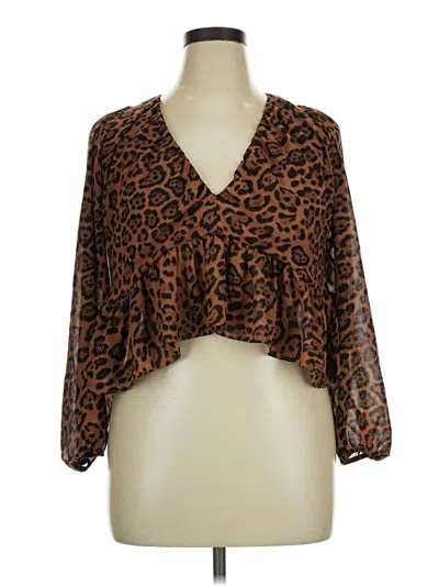 Pre-owned H&m 3/4 Sleeve Blouse In Brown