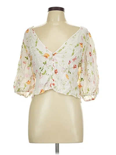 Pre-owned H&m 3/4 Sleeve Blouse In Ivory