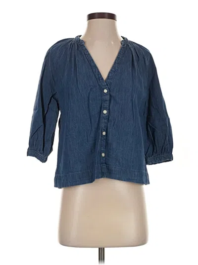 Pre-owned H&m 3/4 Sleeve Button Down Shirt In Blue