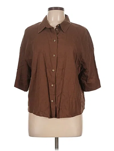 Pre-owned H&m 3/4 Sleeve Button Down Shirt In Brown