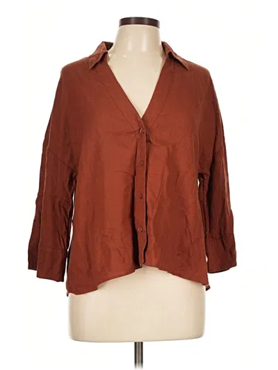 Pre-owned H&m 3/4 Sleeve Button Down Shirt In Brown