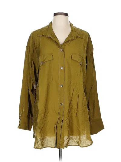 Pre-owned H&m 3/4 Sleeve Button Down Shirt In Green