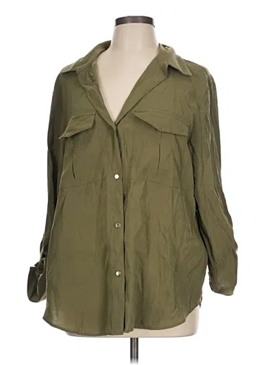 Pre-owned H&m 3/4 Sleeve Button Down Shirt In Green