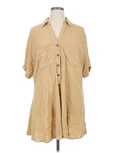 Pre-owned H&m 3/4 Sleeve Button Down Shirt In Tan
