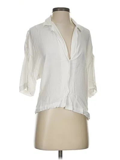 Pre-owned H&m 3/4 Sleeve Button Down Shirt In White