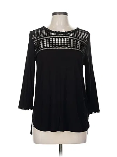 Pre-owned H&m 3/4 Sleeve Top Black Keyhole Neckline Tops