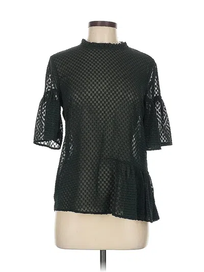 Pre-owned H&m 3/4 Sleeve Top Black Mock Neckline Tops