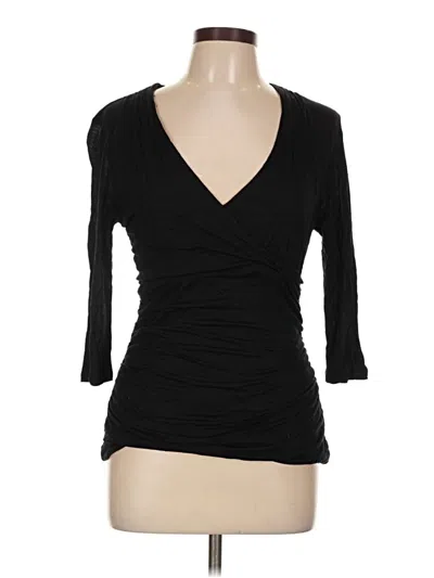Pre-owned H&m 3/4 Sleeve Top Black Plunge Neckline Tops