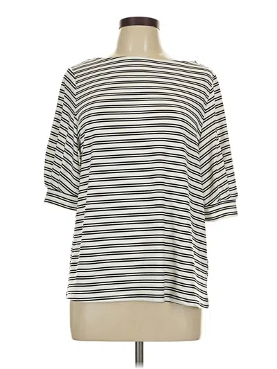 Pre-owned H&m 3/4 Sleeve Top Gray Stripes Pattern Boatneck Tops
