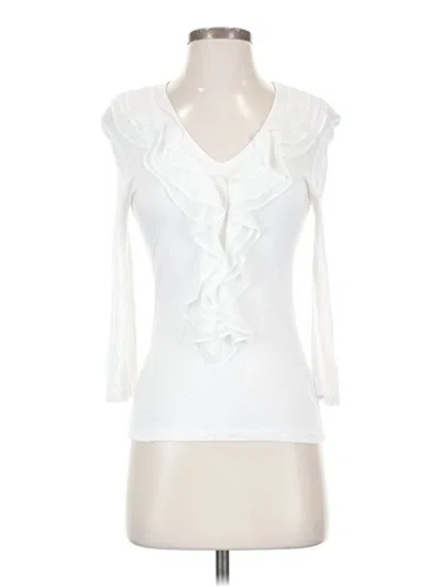 Pre-owned H&m 3/4 Sleeve Top White Ruffles Neckline Tops