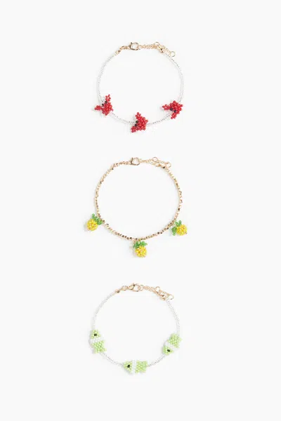H&m 3-pack Beaded Bracelets In Gold-colored/pineapples
