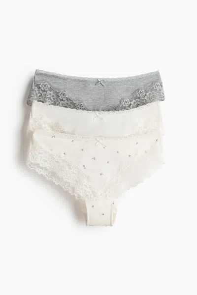 H&m 3-pack Cotton And Lace Hipster Briefs In Gray
