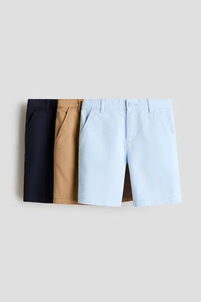 H&m Kids' 3-pack Cotton Chino Shorts In Blue