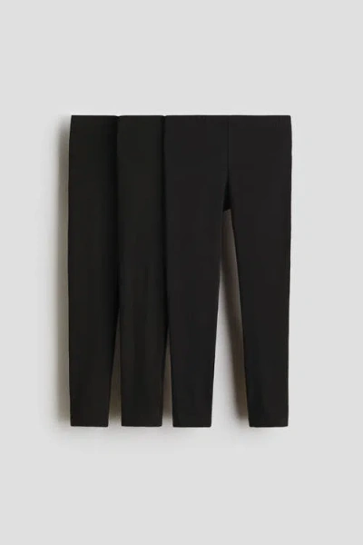 H&m Kids'  3-pack Cotton Jersey Leggings In Black
