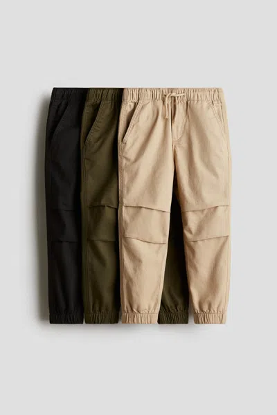 H&m Kids' 3-pack Cotton Joggers In Neutral