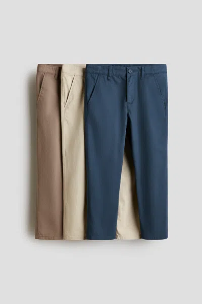 H&m Kids' 3-pack Cotton Twill Chinos In Multi