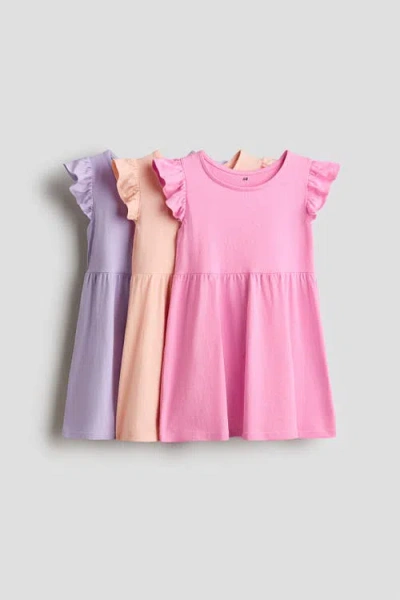H&m Kids'  3-pack Flutter-sleeved Dresses In Pink