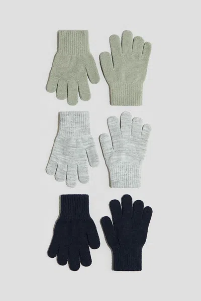 H&m 3-pack Gloves In Dusty Green/light Gray Melange