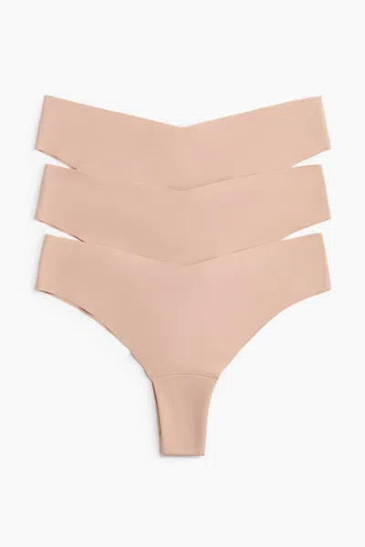 H&m 3-pack Invisible Brazilian Briefs In Brown
