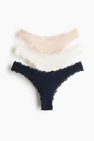 H&m 3-pack Lace-trimmed Brazilian Briefs In Multi