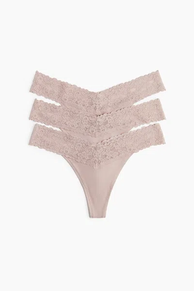 H&m 3-pack Microfiber And Lace Thong Briefs In Pink