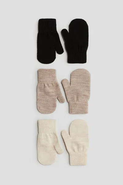 H&m 3-pack Mittens In Black/beige Melange