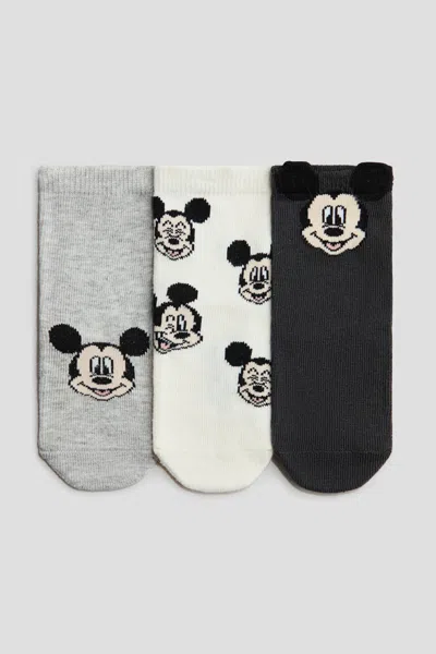 H&m Babies' 3-pack Motif-detail Socks In Gray