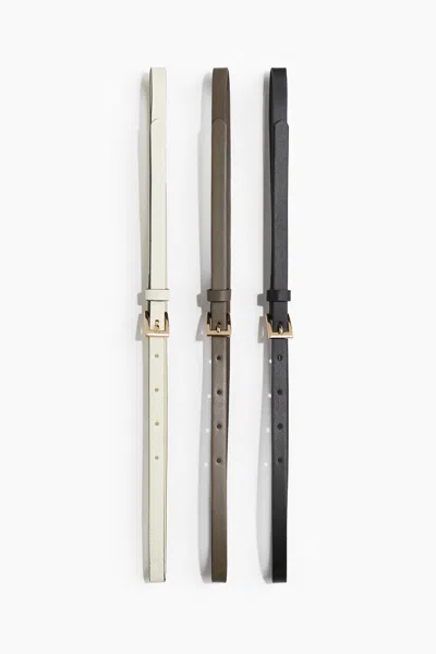 H&m 3-pack Narrow Belts In Cream/taupe/black