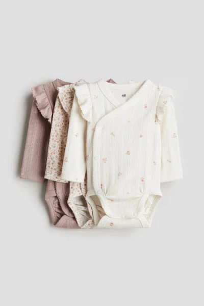 H&m Babies'  3-pack Pointelle Wrapover Bodysuits In Neutral