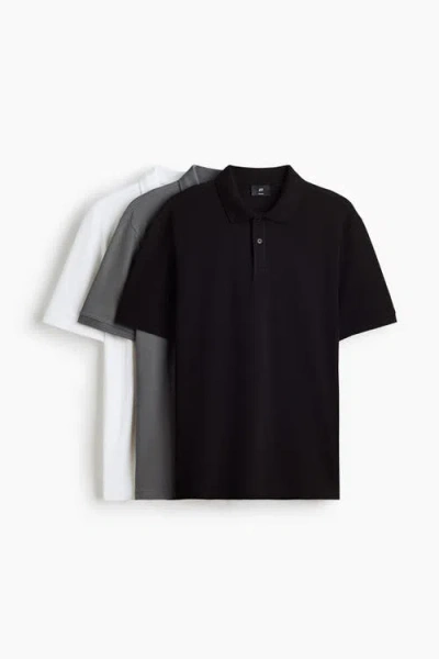 H&m 3-pack Regular Fit Polo Shirts In Black