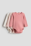 H&m Babies'  3-pack Ribbed Bodysuits In Multi