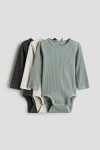 H&m Babies'  3-pack Ribbed Bodysuits In Multi