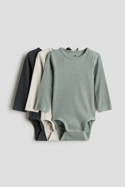 H&m Babies'  3-pack Ribbed Bodysuits In Multi