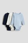 H&m 3-pack Ribbed Bodysuits In Multi