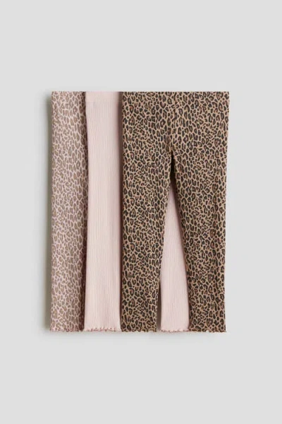 H&m Kids'  3-pack Ribbed Cotton Leggings In Multi