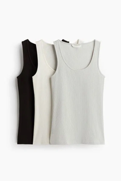 H&m 3-pack Ribbed Vest Tops In Multi
