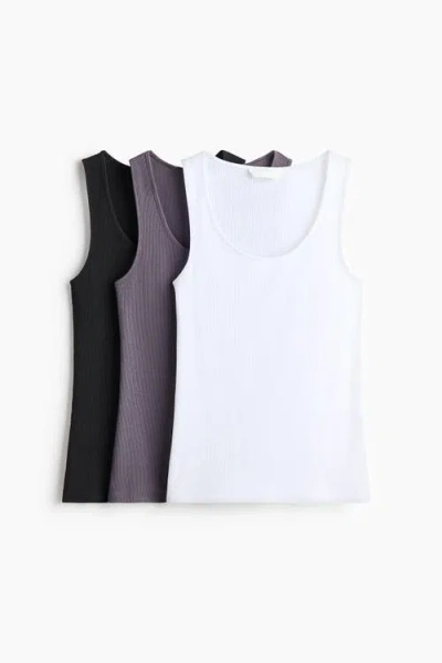 H&m 3-pack Ribbed Vest Tops In Multi