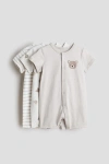 H&m 3-pack Short Sleepsuits In Multi