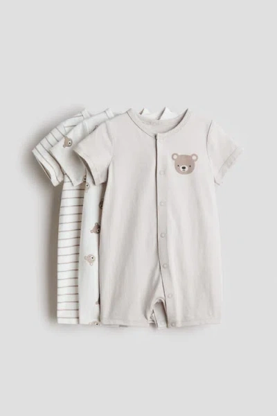 H&m Babies'  3-pack Short Sleepsuits In Multi