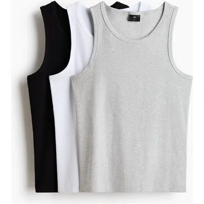 H&m 3-pack Slim Fit Ribbed Vest Tops In Multi