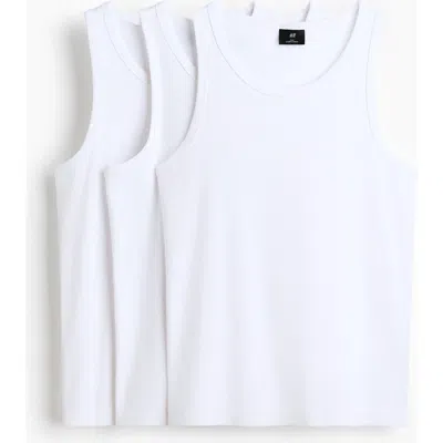 H&m 3-pack Slim Fit Ribbed Vest Tops In White