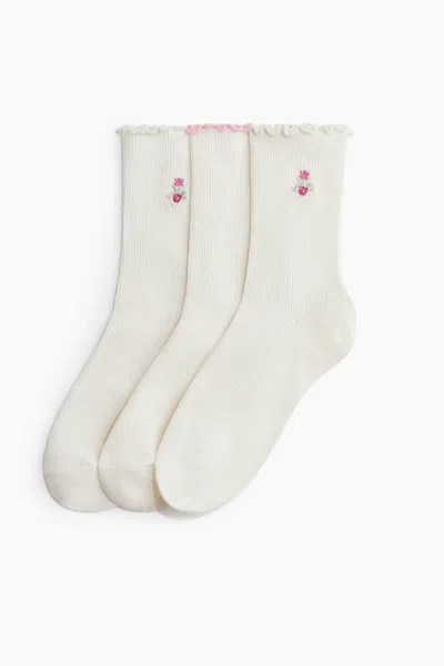 H&m 3-pack Socks With Overlocked Trim In White